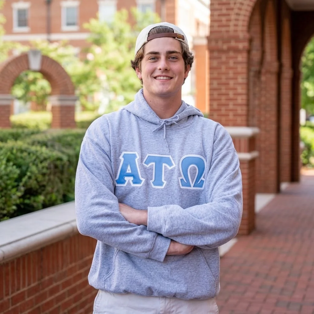1e73903d-cc2b-4061-9907-882ff63d Classic Alpha Tau Omega (ΑΤΩ) Greek Letter Embroidered Pullover Hoodie - Heather Grey - Image 1