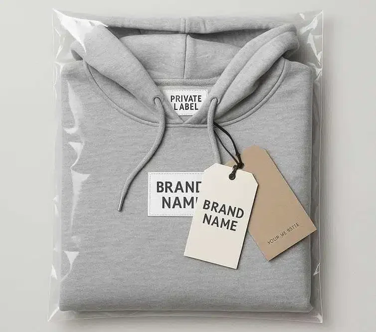 Custom branded clothing packaging with tags