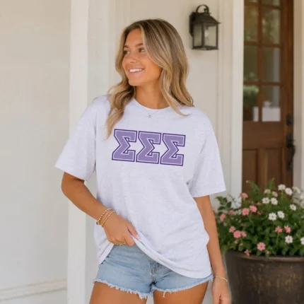 Women's Sigma Sigma Sigma (ΣΣΣ) Oversized Grey Sorority T-Shirt