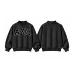 AXQ Varsity Mockneck Sweatshirt | 100% Cotton Fleece Pullover with Chenille Patch - Image 32