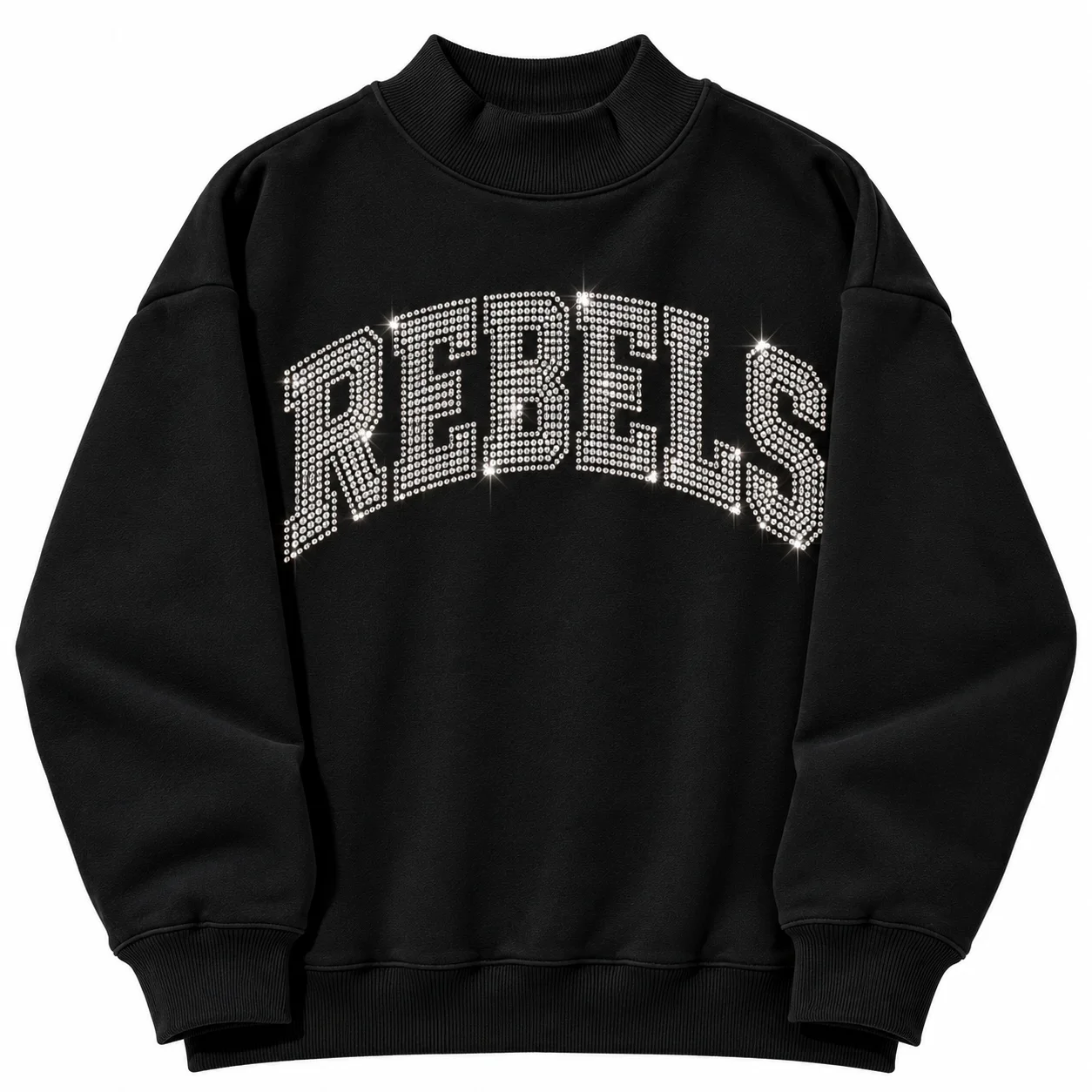 Black Rhinestone Rebels Sweatshirt Custom Mockneck Sweatshirt - Image 1