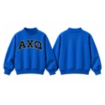 AXQ Varsity Mockneck Sweatshirt | 100% Cotton Fleece Pullover with Chenille Patch - Image 30