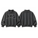 AXQ Varsity Mockneck Sweatshirt | 100% Cotton Fleece Pullover with Chenille Patch - Image 27