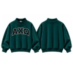 AXQ Varsity Mockneck Sweatshirt | 100% Cotton Fleece Pullover with Chenille Patch - Image 24