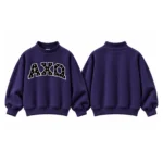 AXQ Varsity Mockneck Sweatshirt | 100% Cotton Fleece Pullover with Chenille Patch - Image 22