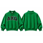 AXQ Varsity Mockneck Sweatshirt | 100% Cotton Fleece Pullover with Chenille Patch - Image 17