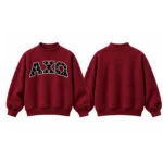 AXQ Varsity Mockneck Sweatshirt | 100% Cotton Fleece Pullover with Chenille Patch - Image 11