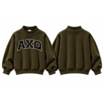 AXQ Varsity Mockneck Sweatshirt | 100% Cotton Fleece Pullover with Chenille Patch - Image 7