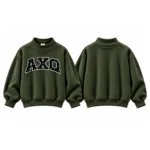 AXQ Varsity Mockneck Sweatshirt | 100% Cotton Fleece Pullover with Chenille Patch - Image 6
