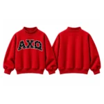 AXQ Varsity Mockneck Sweatshirt | 100% Cotton Fleece Pullover with Chenille Patch - Image 2