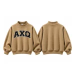 AXQ Varsity Mockneck Sweatshirt | 100% Cotton Fleece Pullover with Chenille Patch