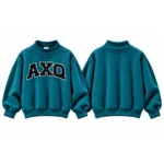 AXQ Varsity Mockneck Sweatshirt | 100% Cotton Fleece Pullover with Chenille Patch - Image 40